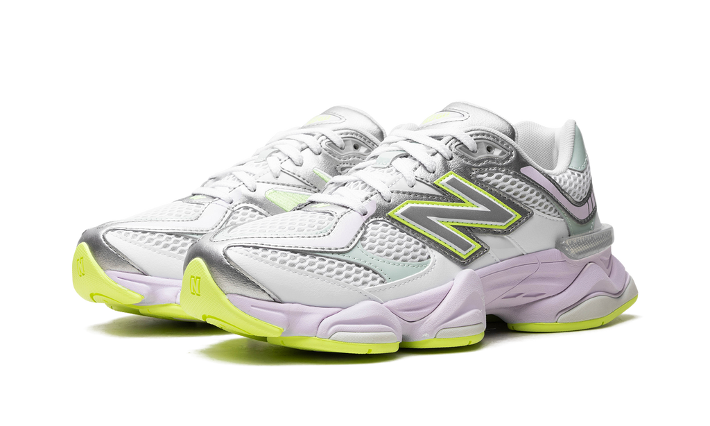 NB 9060 White, Silver Metallic, and Taro