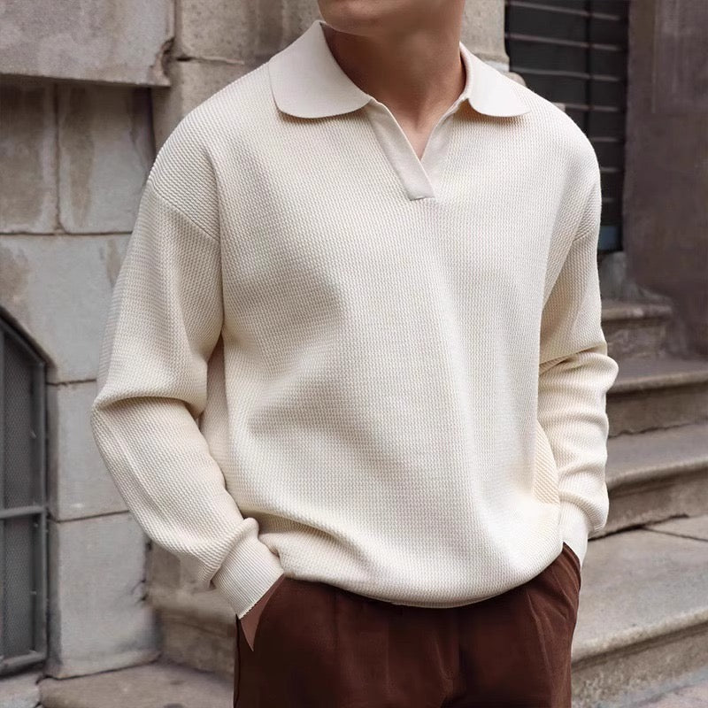 BUSAN Retro V-Neck Polo Shirt