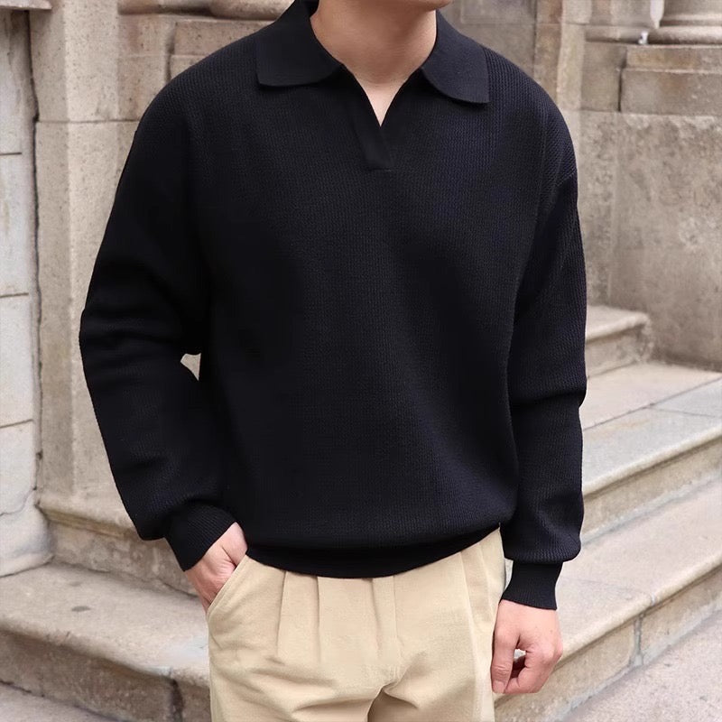 BUSAN Retro V-Neck Polo Shirt